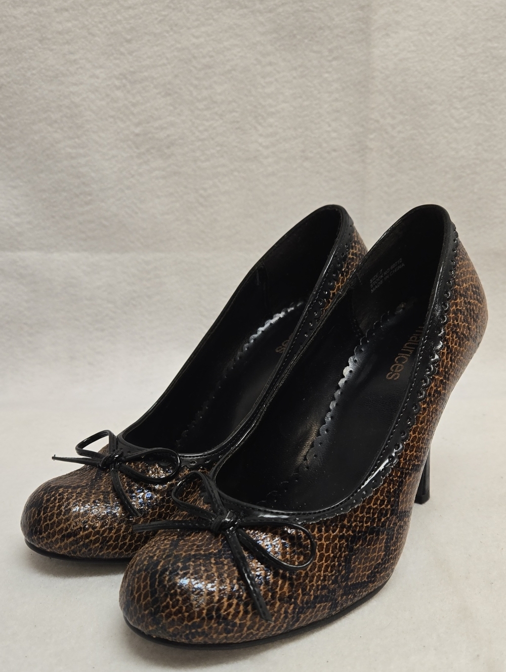 Maurices Women's 7 Brown Snake-Print Round-Toe Heels with Bow